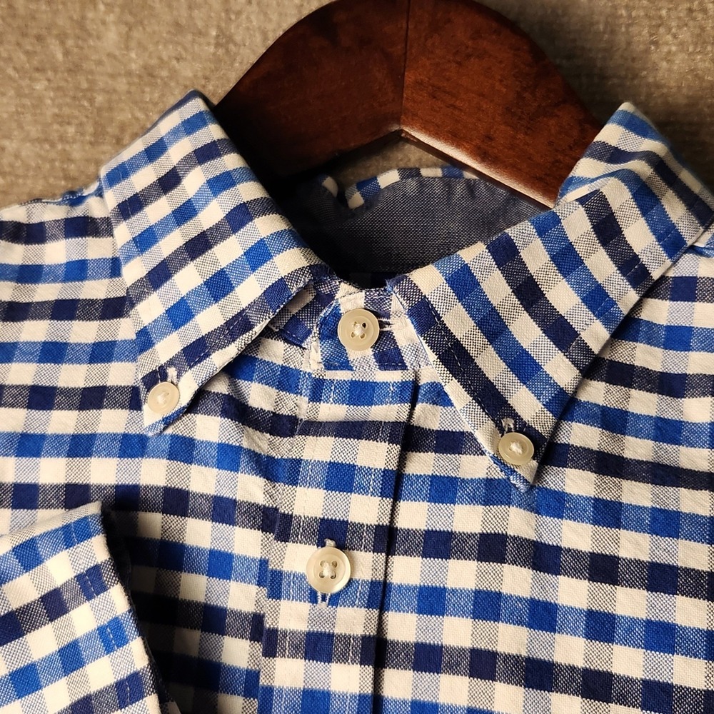 Charles Tyrwhitt Button Down Mens M Blue Gingham Excellent Slim Fit Shirt
